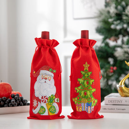 Christmas Gift Diamond Painted Red Wine Bag