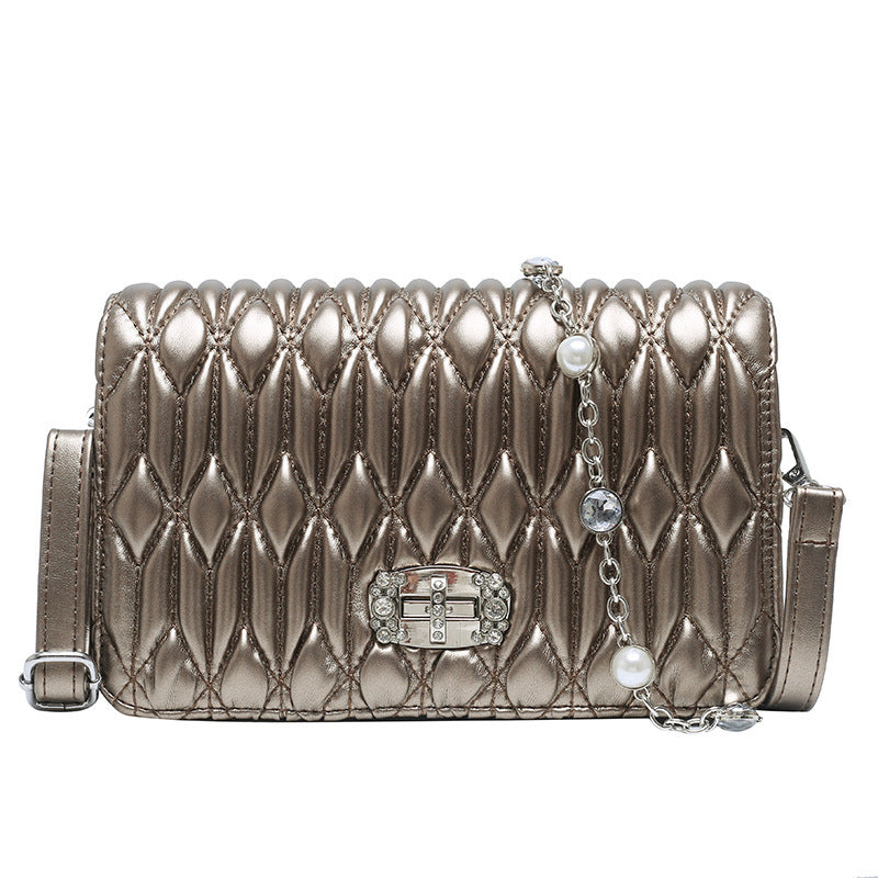 Womens Casual Braided Belt With Diamond-Encrusted Hand Bill Of Lading Shoulder Slung Banquet Bag