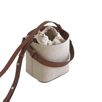 Canvas Bag Beach Bucket Bag Hit Color One Shoulder Diagonal Small Bag