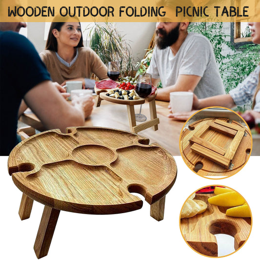 Wooden Outdoor Folding Picnic-table With Glass Holder 2 In 1 Wine Glass Rack Outdoor Wine Table Wooden Table Easy To Carry Wine