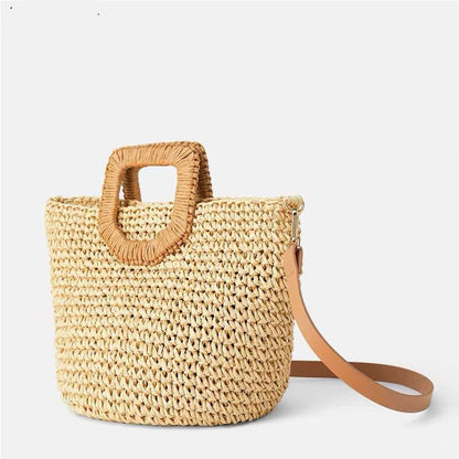 Wooden handle beach bag