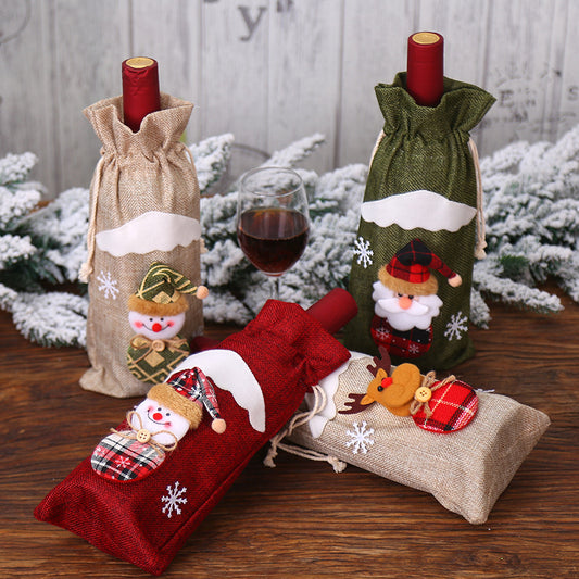 Christmas Decorations Linen Old Man Doll Red Wine Bottle Holder Wine Bag