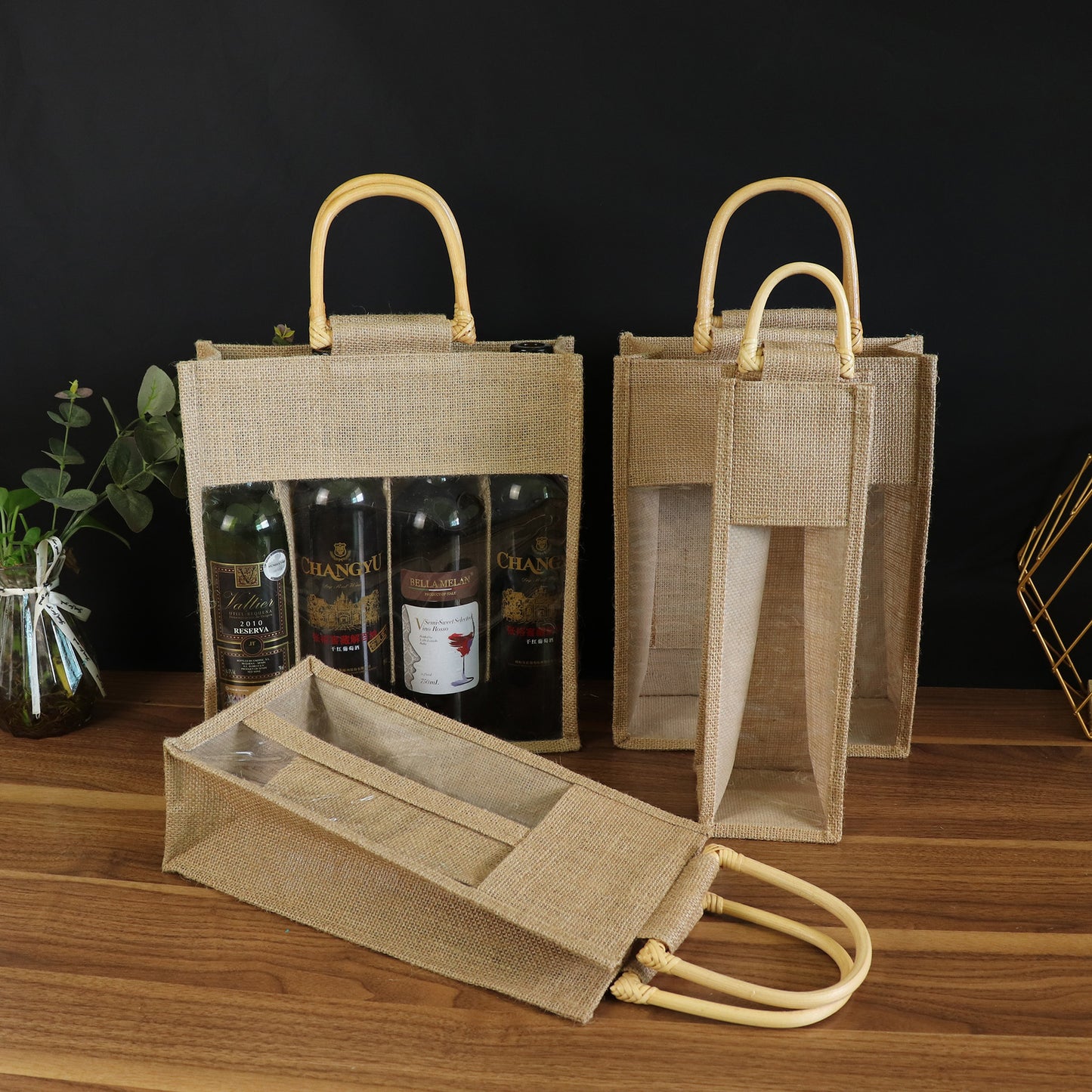 Linen Red Wine Bag Wine Packaging Bag Four-bottle Package Double Handbag Wine Bag