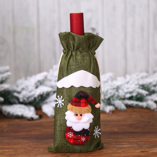 Christmas Decorations Linen Old Man Doll Red Wine Bottle Holder Wine Bag