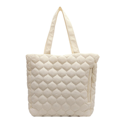 Rhombus Cotton-padded Coat Shoulder Tote Bag