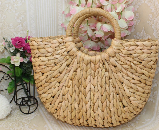 Beach cartoon female flowers mini cute straw woven bag