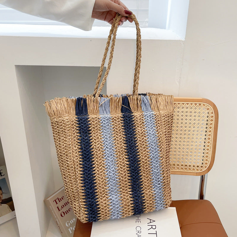 Woven Stripes Simple Beach Style Tote Bag