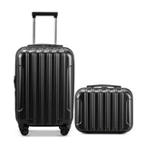 FCH Vertical Pattern 2-Piece Set 20 Inch Expandable With 14 Inch Suitcase, ABS, PC Trolley Case, 14in 20in Silent Wheels, Inner Iron And Outer Aluminum Tie Rod, Classic Color- Black