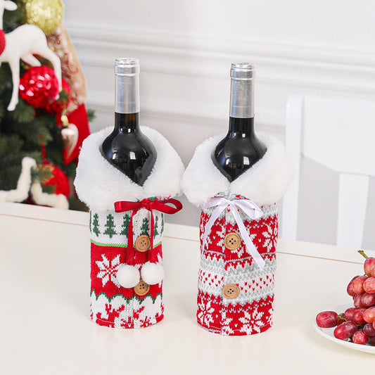 Knitted Elk Snowflake Wine Bottle Cover Christmas