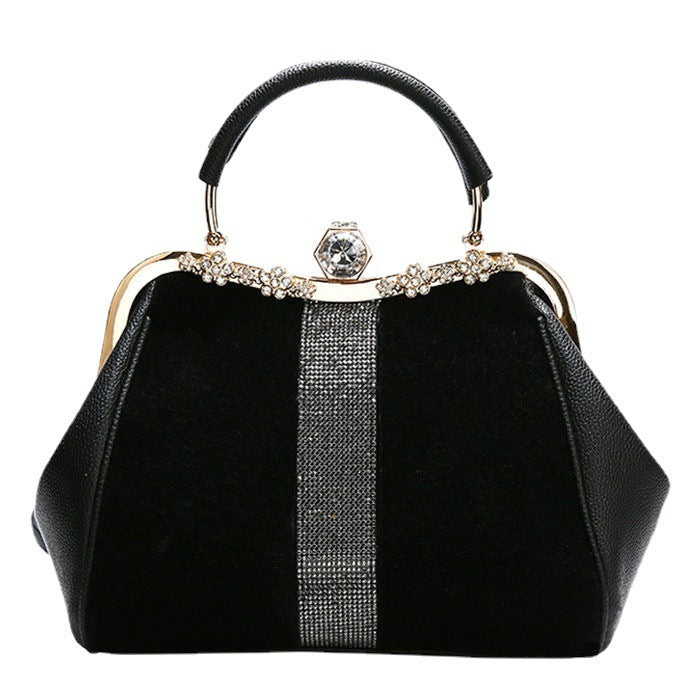 Autumn And Winter Diamond-embedded All-match Horse Hair-like Handbag