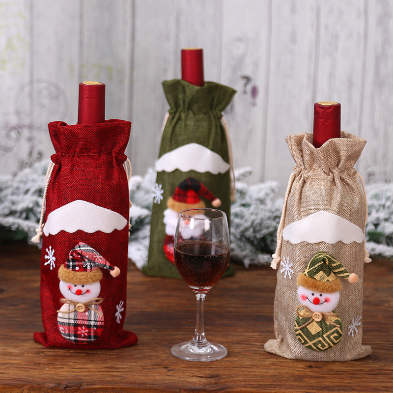 Christmas Decorations Linen Old Man Doll Red Wine Bottle Holder Wine Bag