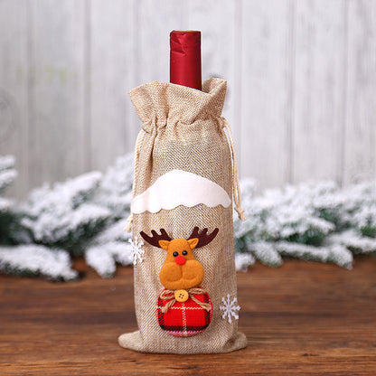 Christmas Decorations Linen Old Man Doll Red Wine Bottle Holder Wine Bag