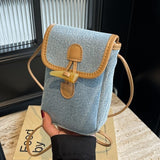 Vertical Denim Mobile Phone Bag Women's Horn Button Shoulder Messenger Bag