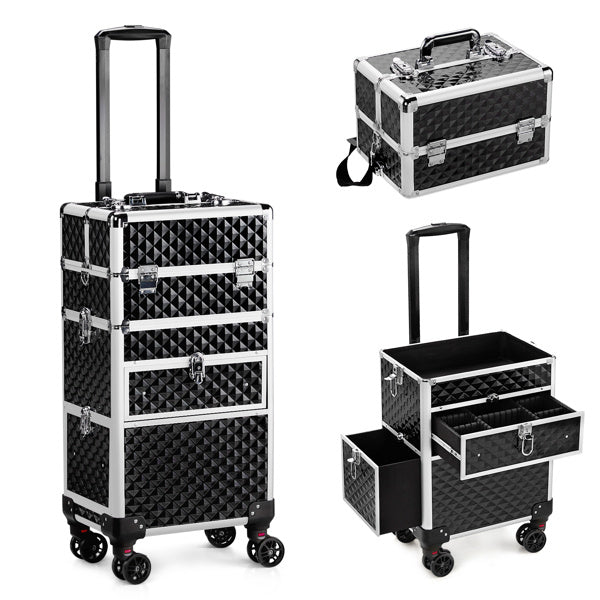 2-in-1 With Sliding Rail, Front Pull Flat, Left Pull Detachable Universal Wheel, Aluminum Makeup Case