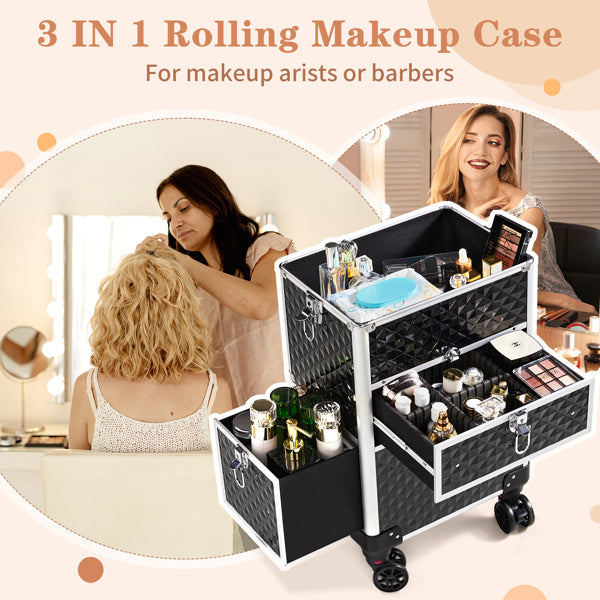 2-in-1 With Sliding Rail, Front Pull Flat, Left Pull Detachable Universal Wheel, Aluminum Makeup Case