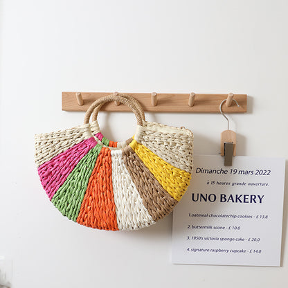 Beach Vacation Rainbow Straw Beach Bag