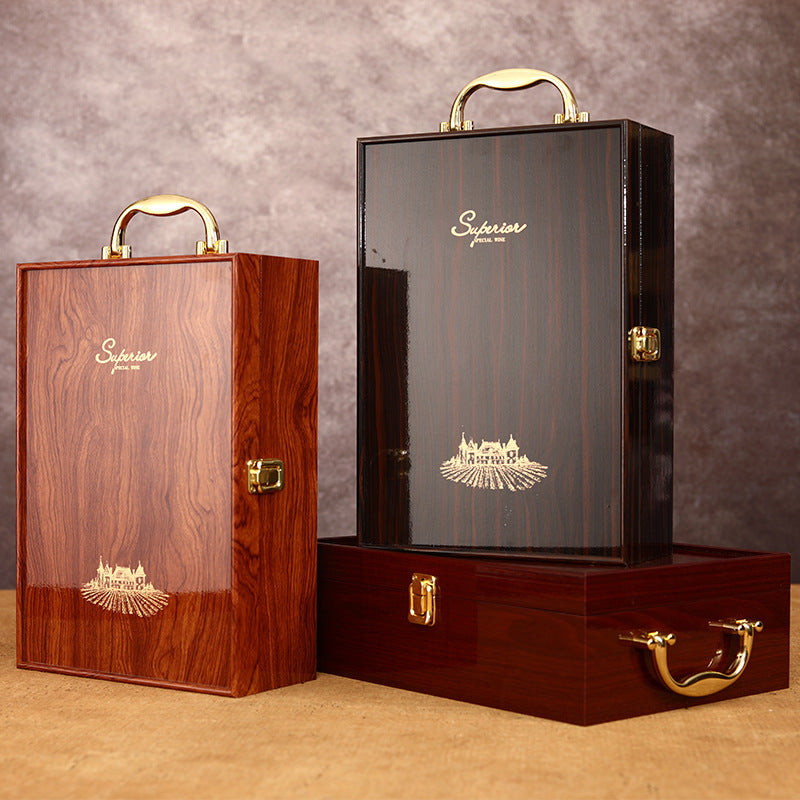 Double Lacquered Wooden Red Wine Packaging Box