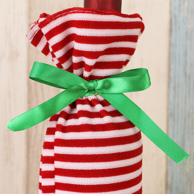 Christmas Decorations Striped Christmas Wine Bottle Set