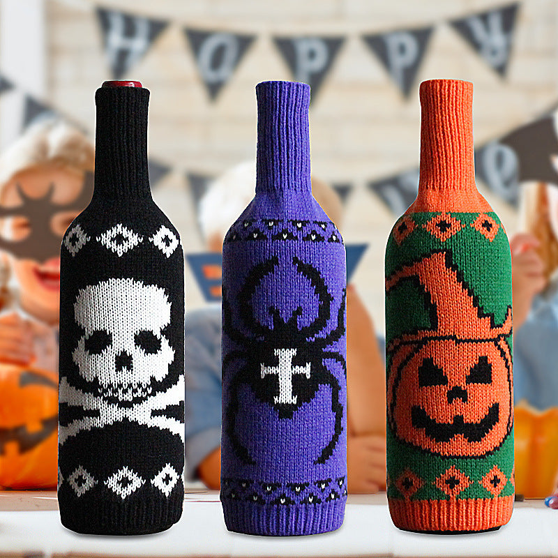 Halloween Wine Bottle Set Skull Pumpkin Knitted Champagne Wine