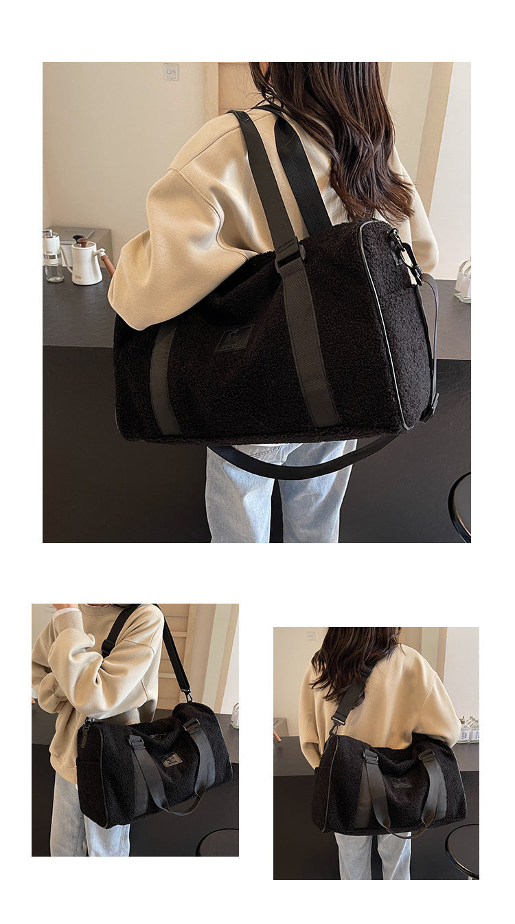 Autumn And Winter New Casual Portable Travel Large Capacity Simple Lambswool Shoulder Crossbody Tote Bag