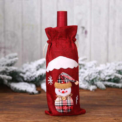 Christmas Decorations Linen Old Man Doll Red Wine Bottle Holder Wine Bag