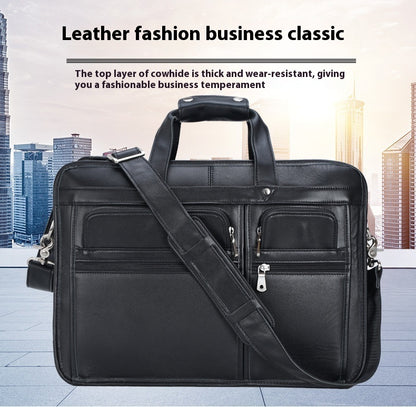 Tiding Leather Leather Business First Layer Cowhide 17-inch Laptop Bag