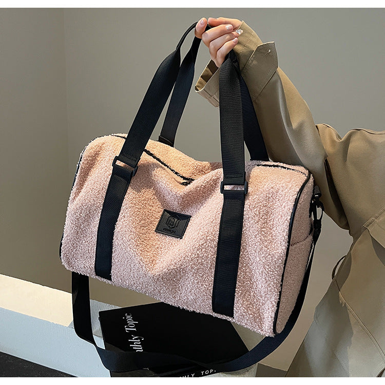 Autumn And Winter New Casual Portable Travel Large Capacity Simple Lambswool Shoulder Crossbody Tote Bag