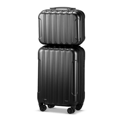 FCH Vertical Pattern 2-Piece Set 20 Inch Expandable With 14 Inch Suitcase, ABS, PC Trolley Case, 14in 20in Silent Wheels, Inner Iron And Outer Aluminum Tie Rod, Classic Color- Black