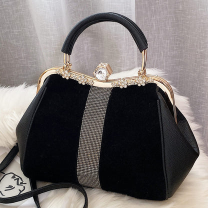 Autumn And Winter Diamond-embedded All-match Horse Hair-like Handbag