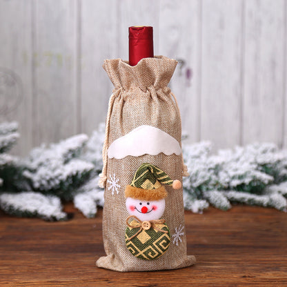 Christmas Decorations Linen Old Man Doll Red Wine Bottle Holder Wine Bag