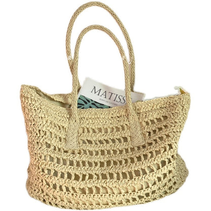 Literary Hollow Straw Woven Tote Holiday Style Beach Bag