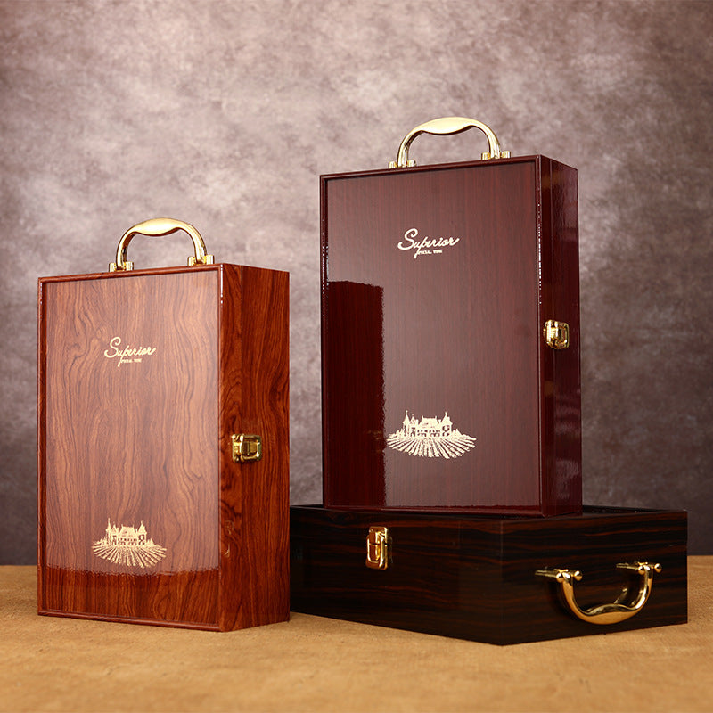 Double Lacquered Wooden Red Wine Packaging Box