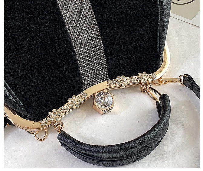 Autumn And Winter Diamond-embedded All-match Horse Hair-like Handbag