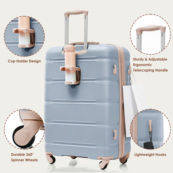 4-piece Luggage Set, 20 Inches With USB Port, Expandable ABS Durable Suitcase With Travel Bag, Cup Holder, ABS Hard Shell Luggage With Rotating Wheels