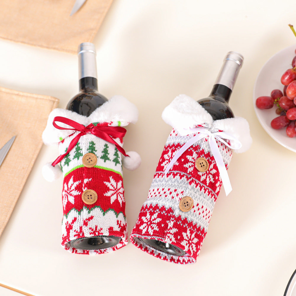 Knitted Elk Snowflake Wine Bottle Cover Christmas