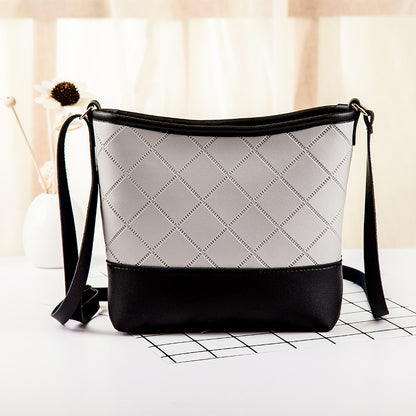 Women's Shoulder Messenger Embossed Diamond Plaid Retro Bucket Bag