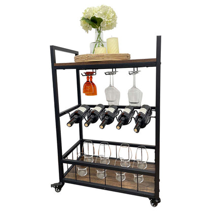 Home Bar Trolley, 3-tier Bar Trolley On Wheels, Wine Cart, Beverage Cart, Kitchen, Living Room, Dining Room Service Cart, Black