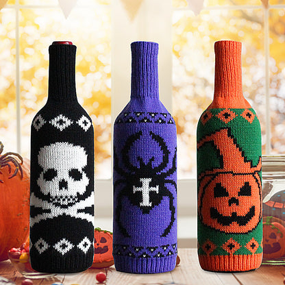 Halloween Wine Bottle Set Skull Pumpkin Knitted Champagne Wine