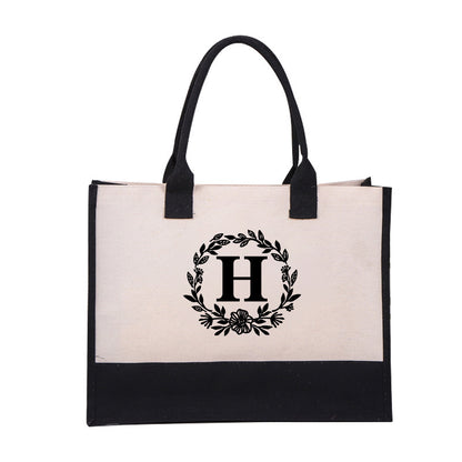 Cotton Linen Canvas Letters Beach Bag Fashion Tote Bag