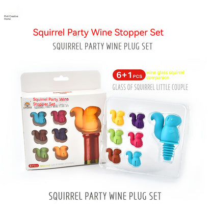 Squirrel Wine Bottle Stopper With 6 Wine Glass Identification Clip Set Silica Gel Bottle Stopper Wine Bottle Stopper Wine Stopper Bottle Cap