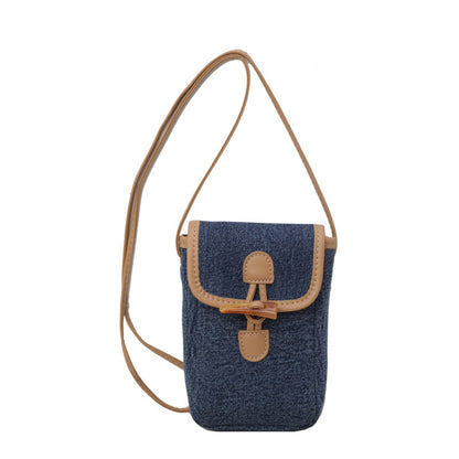 Vertical Denim Mobile Phone Bag Women's Horn Button Shoulder Messenger Bag