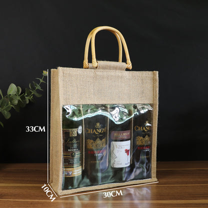 Linen Red Wine Bag Wine Packaging Bag Four-bottle Package Double Handbag Wine Bag