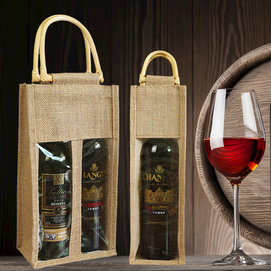 Linen Red Wine Bag Wine Packaging Bag Four-bottle Package Double Handbag Wine Bag