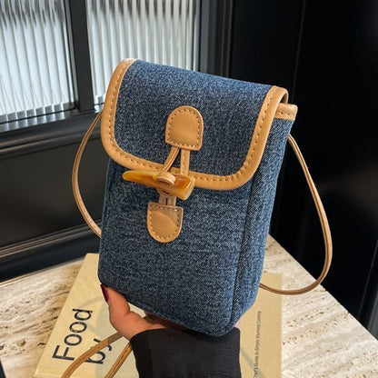 Vertical Denim Mobile Phone Bag Women's Horn Button Shoulder Messenger Bag