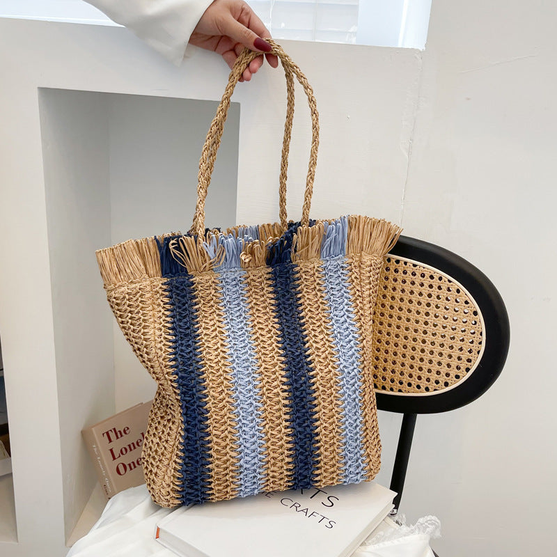 Woven Stripes Simple Beach Style Tote Bag