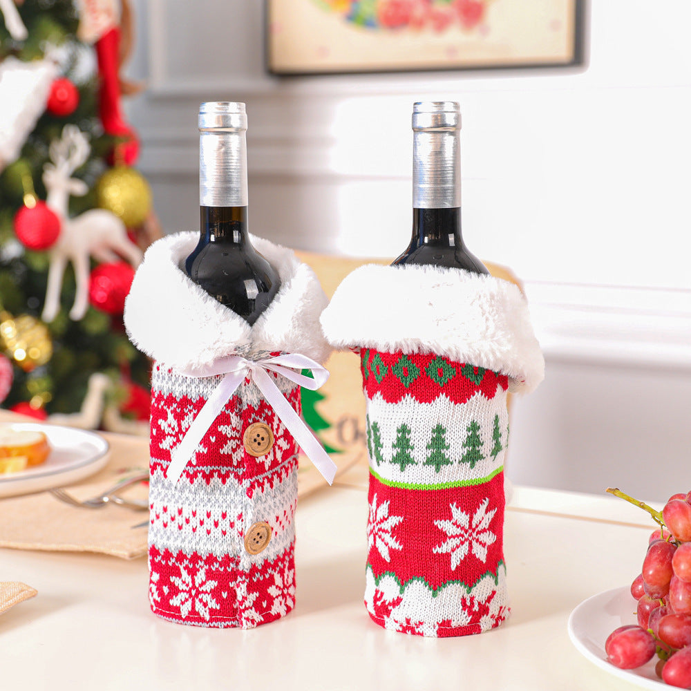 Knitted Elk Snowflake Wine Bottle Cover Christmas