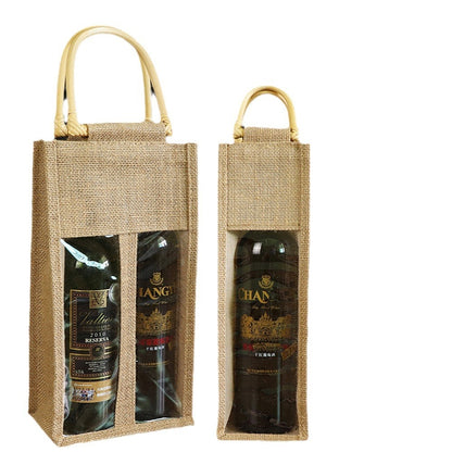 Linen Red Wine Bag Wine Packaging Bag Four-bottle Package Double Handbag Wine Bag