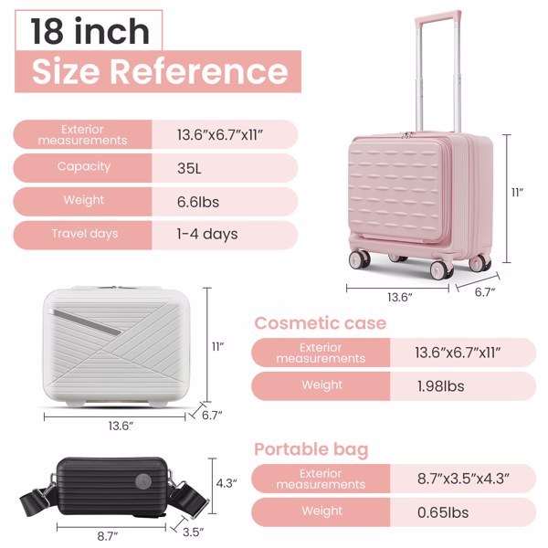 18 Inch Carry On Luggage, Three Pieces