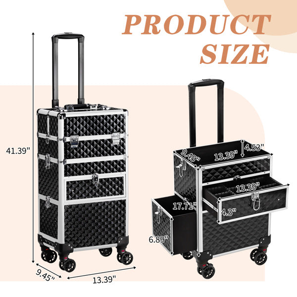 2-in-1 With Sliding Rail, Front Pull Flat, Left Pull Detachable Universal Wheel, Aluminum Makeup Case