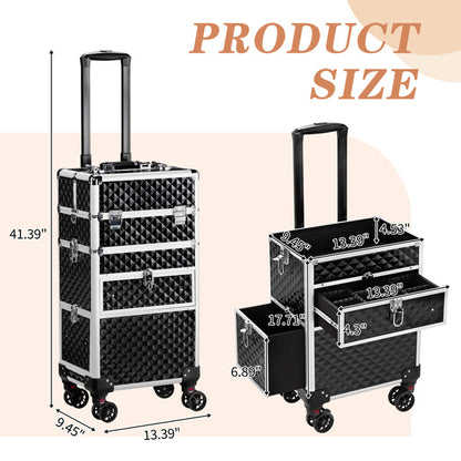 2-in-1 With Sliding Rail, Front Pull Flat, Left Pull Detachable Universal Wheel, Aluminum Makeup Case